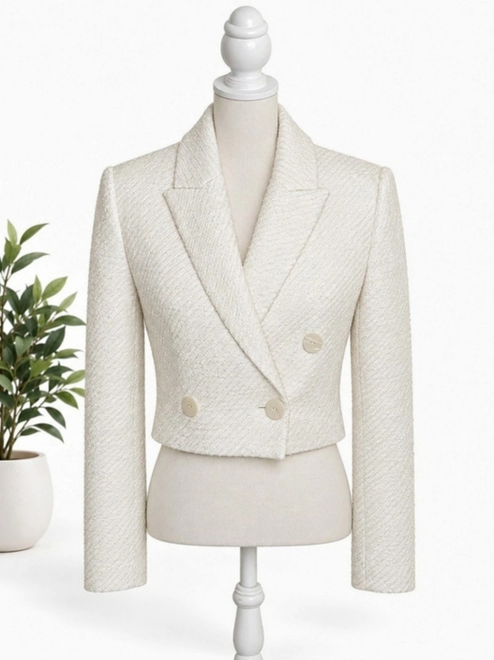 Zara Jackets & Blazers - Zara Textured Cropped Blazer in White Size Medium Like New